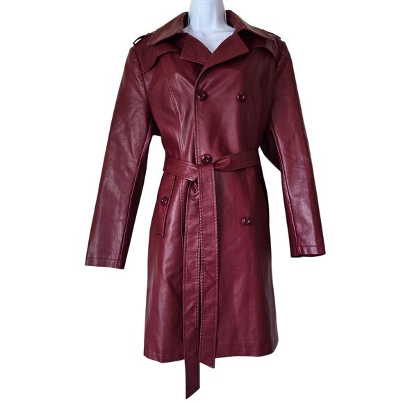Tanming Burgundy Mid Long Jacket Lapel Double Breasted Trench Coat Women's XL - Picture 1 of 7